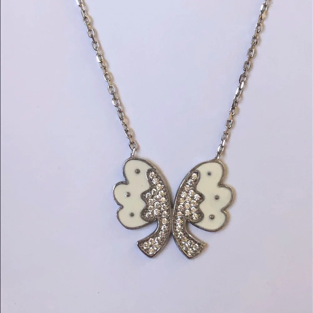 💝925 Silver bow enamel cubic zirconia cz stones necklace hand made